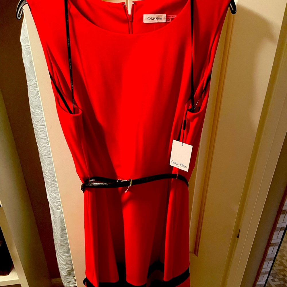Calvin Klein Red midi A-line dress; size 20